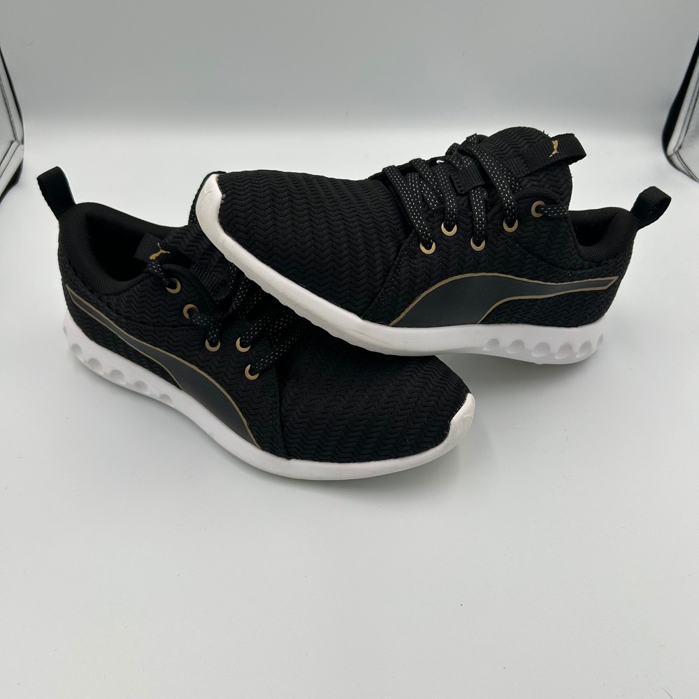 Puma Carson 2 Nature Knit Women Size 8 Black Gold Running Shoes 190044 03